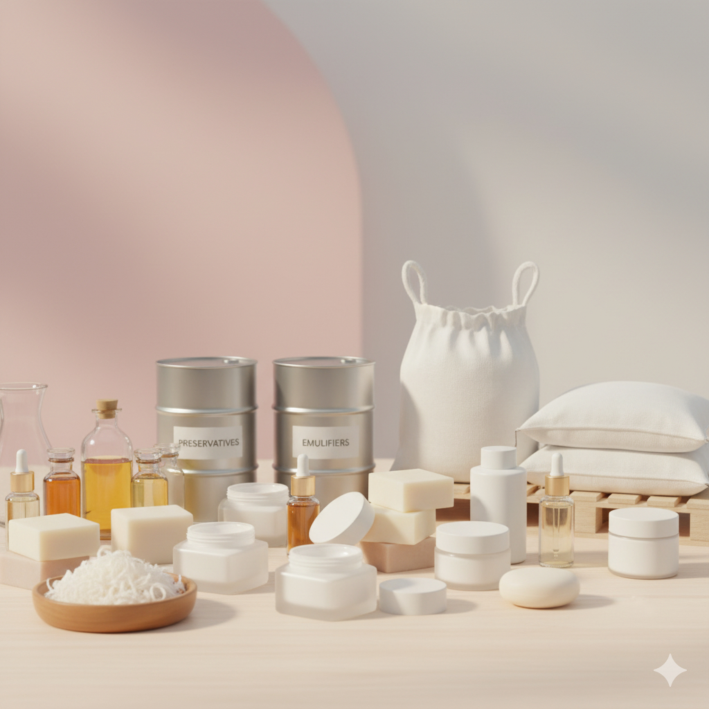 Cosmetics raw materials such as waxes, oils and bases